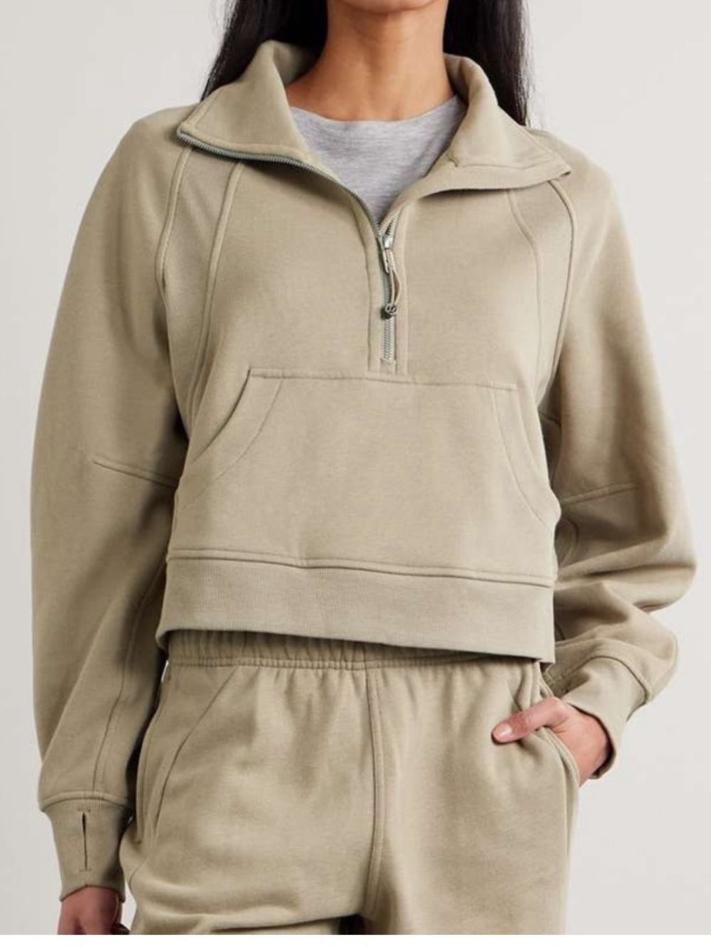 Lululemon Scuba Oversized Half-Zip Funnel Neck Sweatshirt Cropped Sz XS/S in Tan
